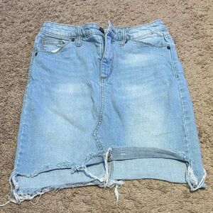 Universal Thread Light Blue Denim Skirt with Embroidered Waist